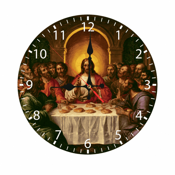 CozyHour 9.84 inch Round Multicolor Last Supper Wall Clock, Battery Operated Analog Clock for Christian Home Decor