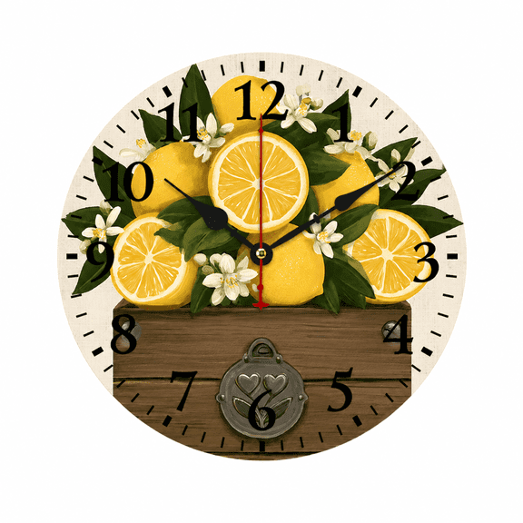 CozyHour 9.84 Inch Lemon Wall Clock, Battery Operated Analog Kitchen Clock, Rustic Fruit Farmhouse Wall Decor for Kitchen Dining Room