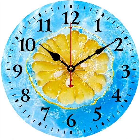 CozyHour 9.84 Inch Lemon Wall Clock, Blue Water Citrus Fruit Decorative Round Analog Clock with Large Numbers for Kitchen, Dining Room, Living Room