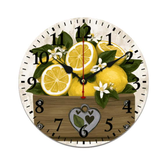 CozyHour 9.84 Inch Lemon Wall Clock, Rustic Farmhouse Kitchen Decor, Battery Operated Round Analog Clock for Dining Room Office