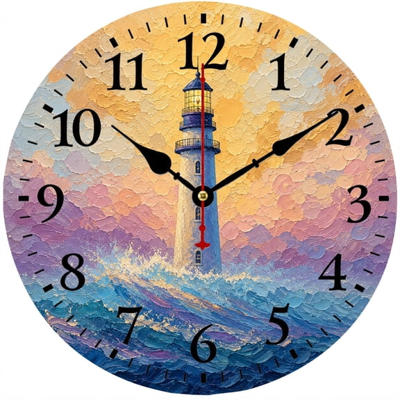 CozyHour 9.84 Inch Lighthouse Wall Clock, Coastal Nautical Ocean Wave Analog Clock for Living Room, Bedroom, Office and Beach House Decor