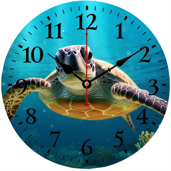 CozyHour 9.84 Inch Ocean Turtle Wall Clock, Sea Turtle Decorative Clock for Home Decor, Round Analog Quartz Wall Clock for Living Room Bedroom Bathroom Beach House Office