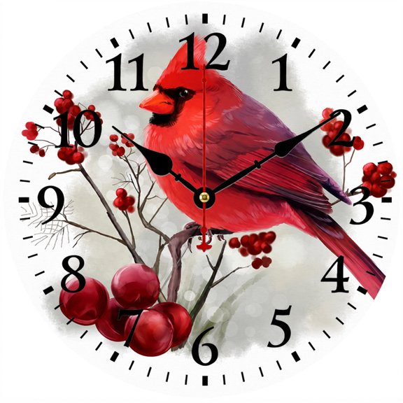 CozyHour 9.84 Inch Red Cardinal Bird Wall Clock, Rustic Nature Decorative Clock with Large Easy Read Numbers, Battery Operated Analog Clock for Living Room Bedroom Kitchen Office Home Decor