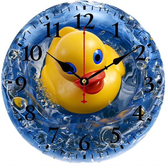 CozyHour 9.84 Inch Rubber Duck Wall Clock, Silent Non-Ticking Battery Operated Decorative Clock for Bathroom, Kids Room, Bedroom