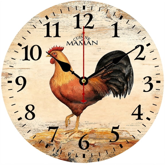 CozyHour 9.84 Inch Rustic Rooster Wall Clock, Farmhouse Kitchen Decor Clock, Vintage Chicken Design Analog Battery Operated Wall Clock for Living Room Bedroom Home Decor