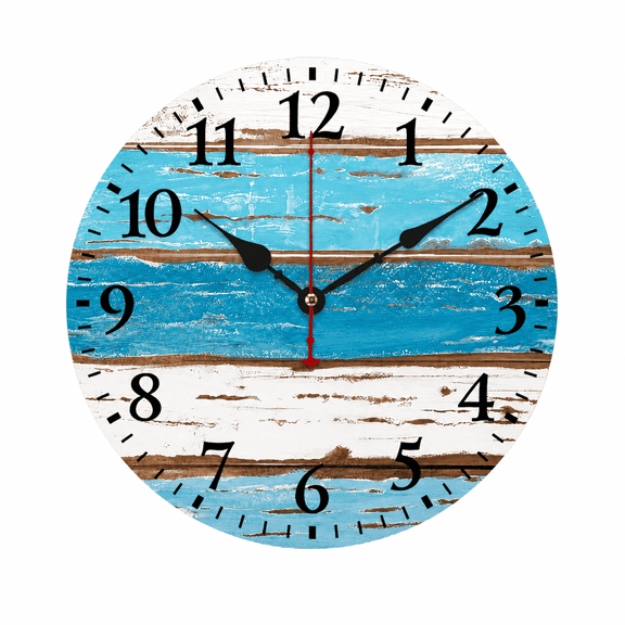 CozyHour 9.84 inch Coastal Wall Clock, Quiet Non-Ticking Battery Operated Round Analog Rustic Blue Wall Decor for Bathroom Kitchen Office