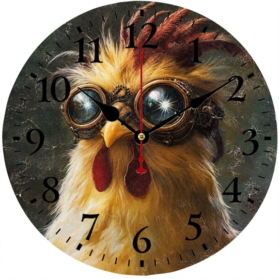CozyHour 9.84 Inch Steampunk Rooster Wall Clock, Vintage Farmhouse Chicken Analog Clock with Large Numbers for Kitchen, Living Room and Office