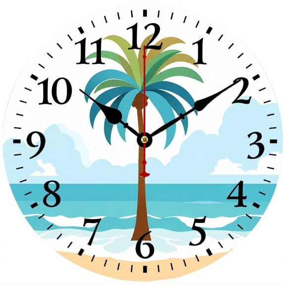 CozyHour 9.84 Inch Tropical Palm Tree Wall Clock, Coastal Beach Ocean Analog Clock with Large Numbers for Living Room Bedroom Bathroom Office Decor