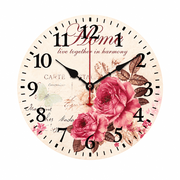 CozyHour 9.84 Inch Vintage Rose Wall Clock, Decorative Floral Analog Clock with Large Numbers for Bedroom, Living Room, Kitchen and Office