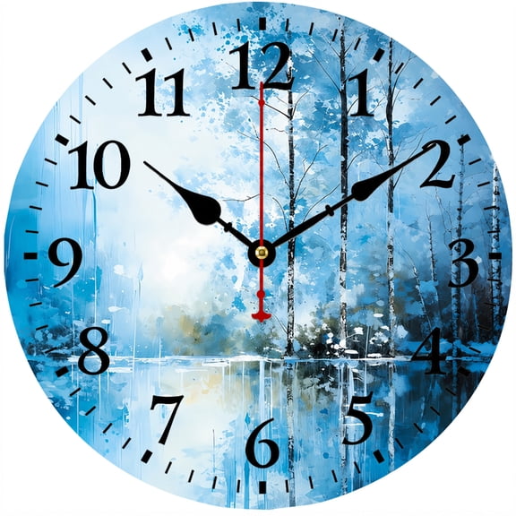 CozyHour 9.84 Inch Wall Clock, Blue Forest Lake Landscape Decorative Round Clock, Large Easy Read Analog Wall Clock for Living Room Bedroom Office Home Decor