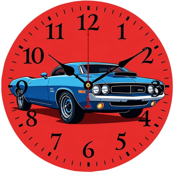 CozyHour 9.84 Inch Wall Clock, Red Classic Muscle Car Design, Battery Operated Analog Clock with Large Numbers for Garage, Bedroom, Office