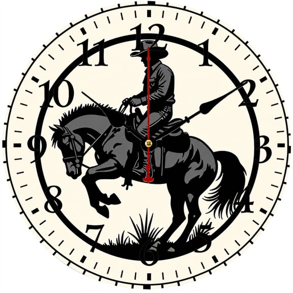 CozyHour 9.84 Inch Western Cowboy Wall Clock, Horseback Rider Round Analog Clock, Rustic Western Decor for Living Room, Bedroom, Kitchen, Office