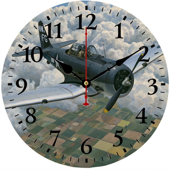 CozyHour Airplane Wall Clock 9.84 Inch, Vintage Aviation Aircraft Wall Clock, Battery Operated Round Analog Clock for Bedroom Living Room Office Decor