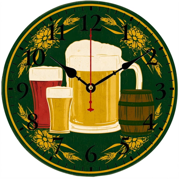 CozyHour Beer Wall Clock 9.84 Inch, Vintage Pub Bar Decorative Analog Clock, Beer Mug Barrel Theme Wall Decor for Kitchen Man CaveS