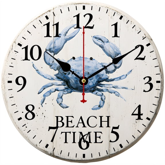 CozyHour Blue Crab Wall Clock 9.84 Inch, Silent Non-Ticking Coastal Beach Clock, Battery Operated Rustic Nautical Decor for Kitchen Bathroom