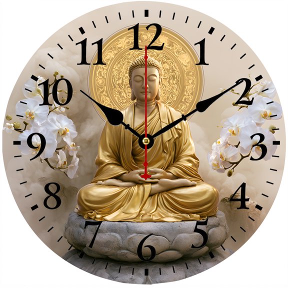 CozyHour Buddha Wall Clock 9.84 Inch, Silent Non Ticking Battery Operated Zen Decorative Analog Clock for Living Room Bedroom Office Decor