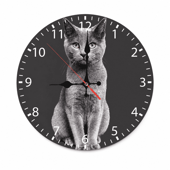 CozyHour Gray Cat Wall Clock, 9.84 inch Battery Operated Quiet Non Ticking Analog Clock for Bedroom Office Decor