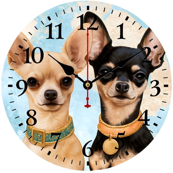 CozyHour Chihuahua Wall Clock 9.84 Inch, Cute Dog Battery Operated Analog Clock, Pet Lover Decor for Bathroom Bedroom Kitchen Office