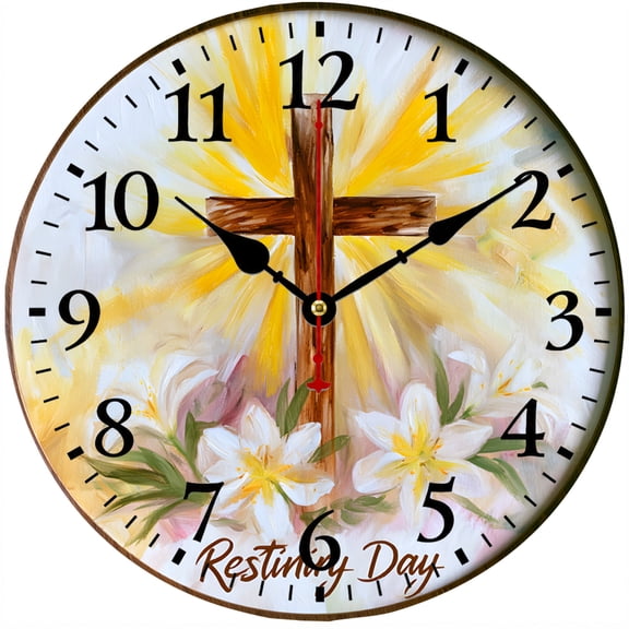 CozyHour Christian Cross Wall Clock, 9.84 Inch Quiet Non-Ticking Battery Operated Floral Analog Clock for Living Room Bedroom Kitchen Office