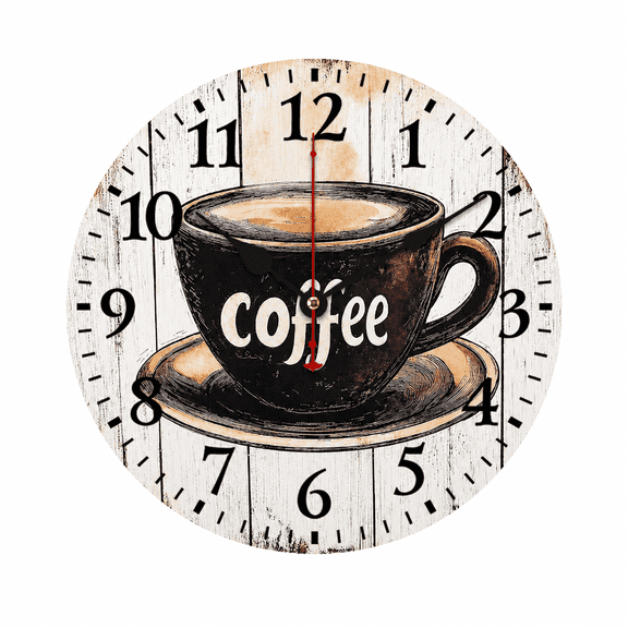 CozyHour Coffee Wall Clock 9.84 Inch, Rustic Kitchen Wall Clock Battery Operated, Silent Non-Ticking Decorative Analog Clock with Easy to Read Numbers for Kitchen, Cafe, Dining Room, Coffee Bar Decor