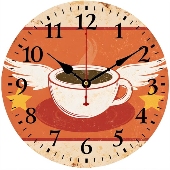 CozyHour Coffee Wall Clock 9.84 Inch, Vintage Retro Coffee Cup Decorative Round Analog Clock for Kitchen, Cafe, Living Room, Bedroom, Office
