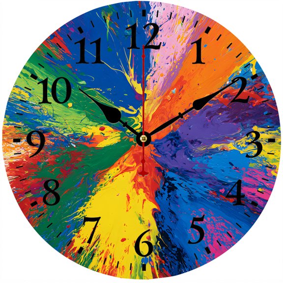 CozyHour Colorful Abstract Wall Clock 9.84 Inch, Silent Non Ticking Battery Operated Round Analog Paint Splatter Clock for Living Room Bedroom Office