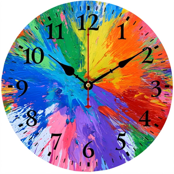 CozyHour Colorful Paint Splatter Wall Clock 9.84 Inch, Battery Operated Abstract Art Analog Clock for Living Room Bedroom Kitchen Office Decor