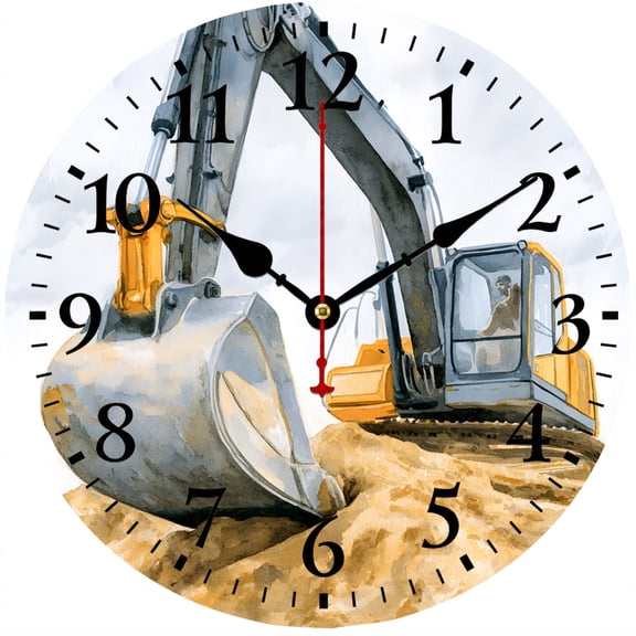 CozyHour Excavator Wall Clock 9.84 Inch, Silent Non Ticking Construction Vehicle Digger Clock, Battery Operated Decor for Boys Room Garage Office