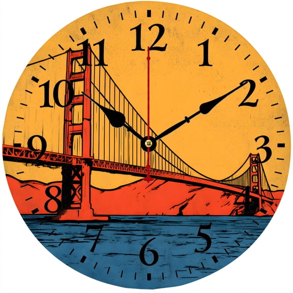 CozyHour Golden Gate Bridge Wall Clock, 9.84 Inch Vintage San Francisco Battery Operated Analog Clock for Living Room Bedroom Office