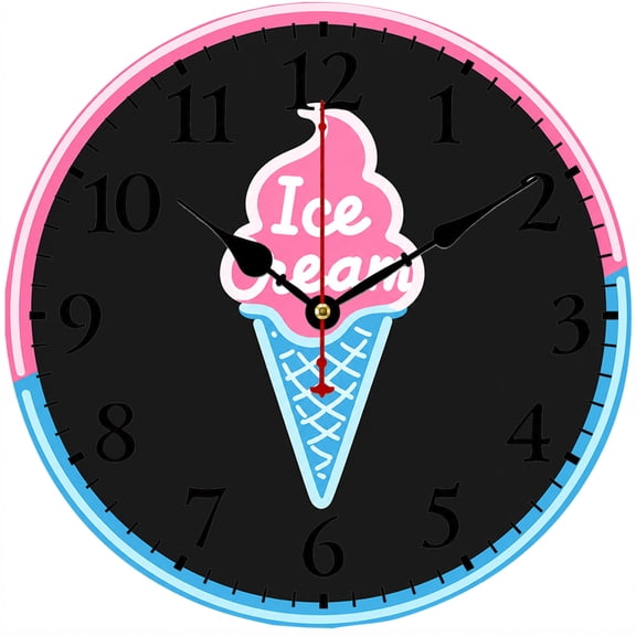 CozyHour Ice Cream Wall Clock, 9.84 Inch Round Analog Clock with Pink and Blue Neon Style, Decorative Clock for Kitchen, Bedroom and Living Room