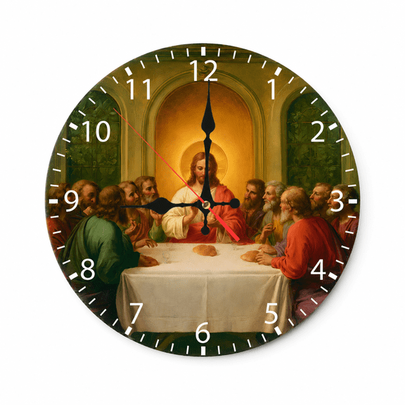 CozyHour Last Supper Wall Clock 9.84 Inch, Christian Religious Battery Operated Round Analog Clock for Living Room Bedroom Office Decor