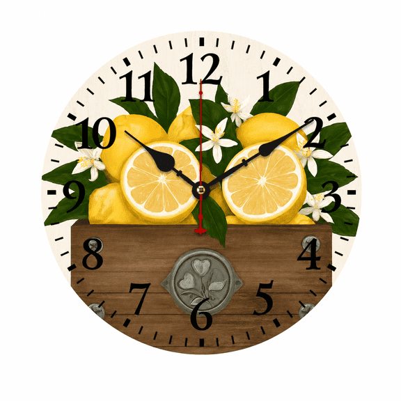 CozyHour Lemon Wall Clock 9.84 Inch, Battery Operated Analog Kitchen Clock, Farmhouse Fruit Wall Decor for Kitchen Dining Room Office