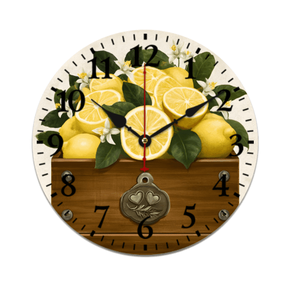 CozyHour Lemon Wall Clock 9.84 Inch, Battery Operated Analog Kitchen Clock, Rustic Farmhouse Fruit Wall Decor for Kitchen Dining Room