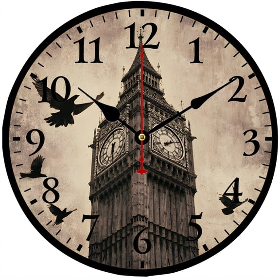 CozyHour London Big Ben Wall Clock 9.84 Inch, Vintage Silent Non-Ticking Battery Operated Round Analog Clock for Living Room Bedroom Office