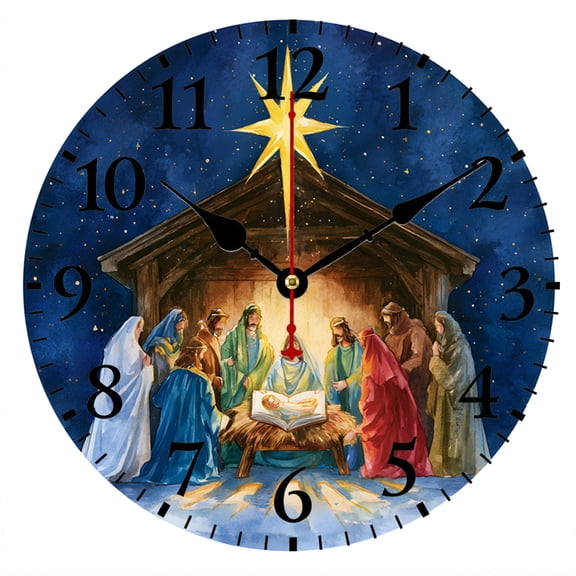 CozyHour Nativity Scene Wall Clock, 9.84 Inch Christian Christmas Religious Clock for Living Room, Bedroom, Kitchen and Office Decor