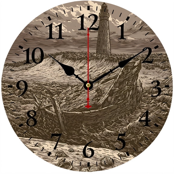 CozyHour Nautical Lighthouse Wall Clock 9.84 Inch, Vintage Coastal Boat Analog Clock, Battery Operated Beach Decor for Living Room Office