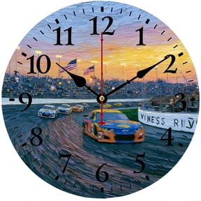CozyHour Race Car Wall Clock 9.84 Inch, Motorsports Racing Track Analog Clock, Battery Operated Wall Decor for Boys Room Garage Man Cave