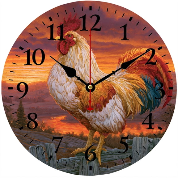 CozyHour Rooster Wall Clock 9.84 Inch, Rustic Farmhouse Chicken Clock, Battery Operated Analog Decor for Kitchen Dining Room Living Room