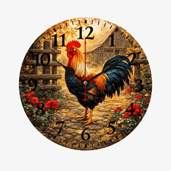 CozyHour Rooster Wall Clock 9.84 inch, Battery Operated Silent Non-Ticking Analog Clock for Kitchen Living Room Decor