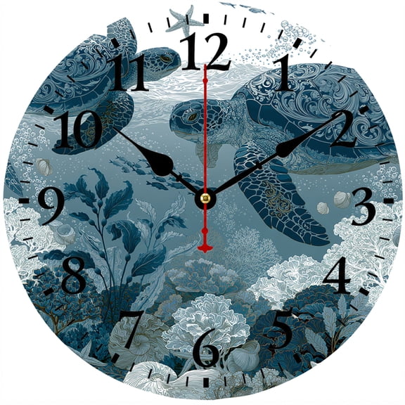CozyHour Sea Turtle Wall Clock 9.84 Inch, Coastal Ocean Underwater Analog Clock, Battery Operated Marine Life Decor for Bathroom Living Room Bedroom