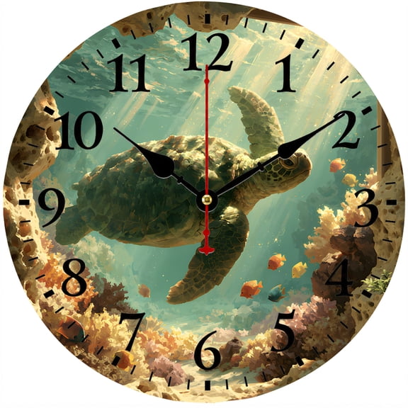CozyHour Sea Turtle Wall Clock, 9.84 Inch Ocean Underwater Analog Clock with Large Numbers, Coastal Decor for Living Room Bedroom Bathroom