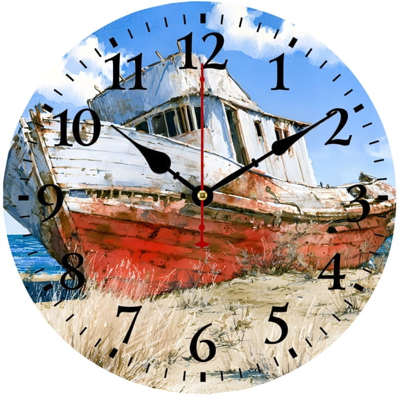 CozyHour Shipwreck Wall Clock 9.84 Inch, Silent Non-Ticking Battery Operated Nautical Coastal Clock, Rustic Beach Decor for Living Room Bedroom Office