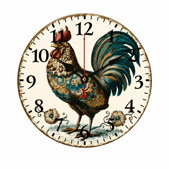 CozyHour Rooster Wall Clock, 9.84 inch Battery Operated Analog Clock, Vintage Farmhouse Decor for Kitchen Home Office