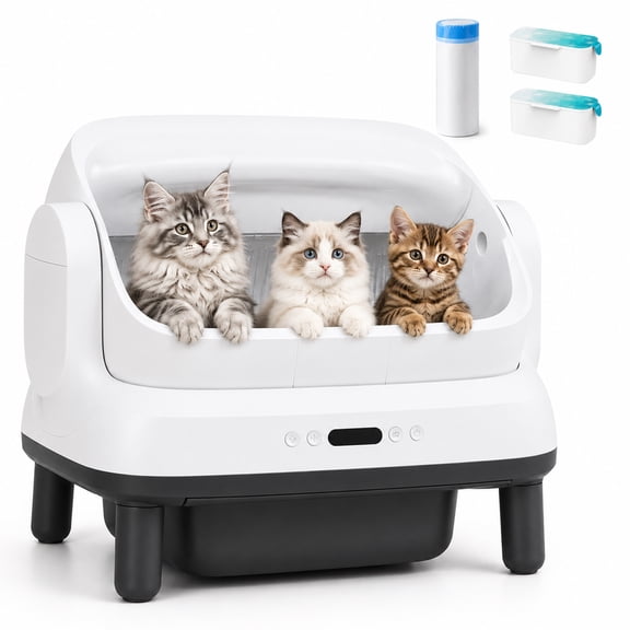 CozyKatty Automatic Litter Box, Extra Large Self-Cleaning Cat Litter Box for Multiple Cats, Smart App Control, Odor-Control System, White