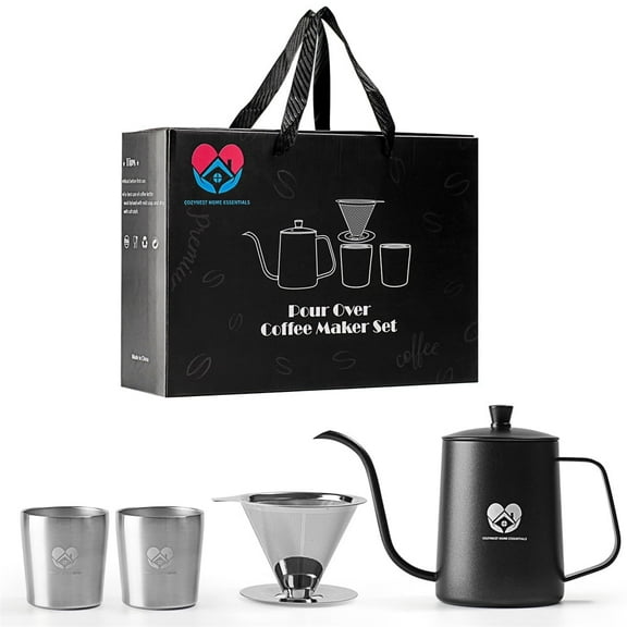 CozyNest Home Essentials- Stainless Steel Pour over Coffee Maker 4pcs Gift Set; Brand New.