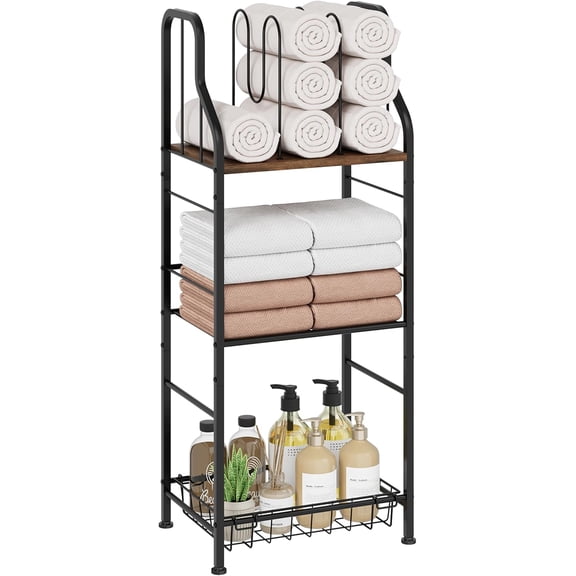 CozyNestF Free Standing Towel Rack - 3 Tier Towel Racks for Bathroom with M-Shaped Dividers, Durable Metal Towel Holder, Pool Towel Rack, Space-Saving Towel Storage Organizer, Modern Bath Towel Shelf