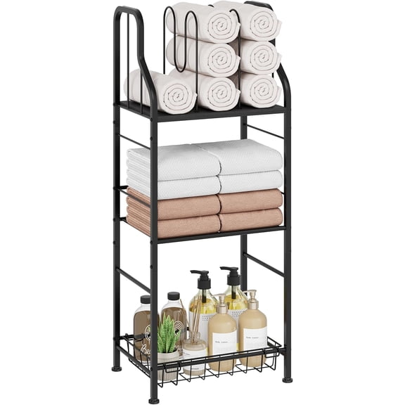 CozyNestF Free Standing Towel Rack - 3 Tier Towel Racks for Bathroom with M-Shaped Dividers, Durable Metal Towel Holder, Pool Towel Rack, Space-Saving Towel Storage Organizer, Modern Bath Towel Shelf