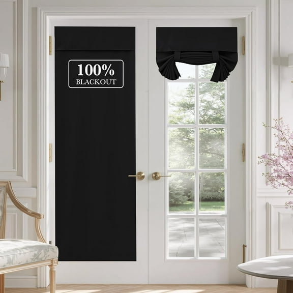 CozyNestFinds 100% Blackout Door Curtain for Door Window, Thermal Insulated Room Darkening Tie Up Shade for French Front Back Glass Patio Window, 1 Panel, 36" W x 72" L, Black
