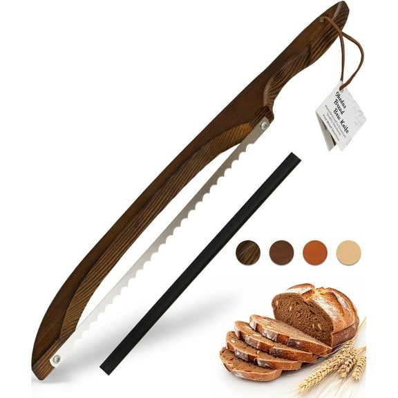 CozyNestFinds 16.5” Bread slicer for Homemade Bread, Serrated Bread Knife for homemade bread with Bow Design, Premium Bread Knife, Bread Slicer, Bread Cutter for Bagels, Baguettes, Charcoal-Grilled
