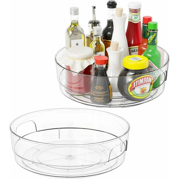 CozyNestFinds 2Pack Clear Lazy Susan for Kitchen Cabinets,Countertop,Pantry and Refrigerator-with Handles-11.5" W Large Capacity Lazy Susan Turntable,Condiments Carousels,Spinning Seasoning Organizer